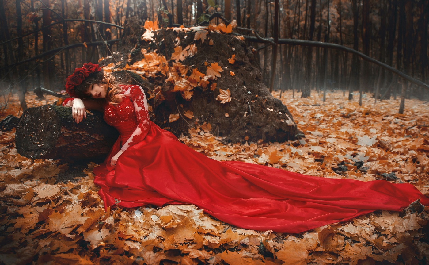 Red silk dress on a hanger