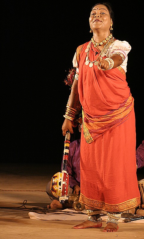 Pandavani artist Teejan Bai performing on stage