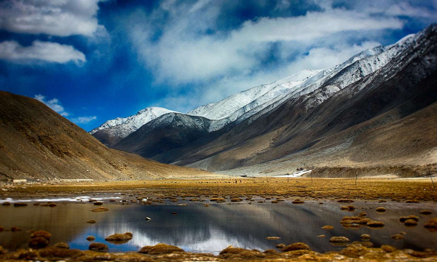 A mountain road winding through the high-altitude desert of Ladakh