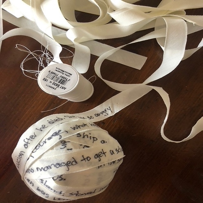 Story hand written and wrapped as a ball